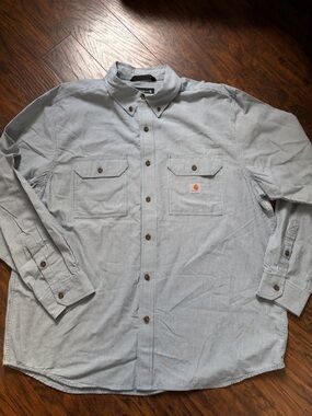 Carhartt Loose Fit Ling Sleeve Button Down Railroad Striped Shirt